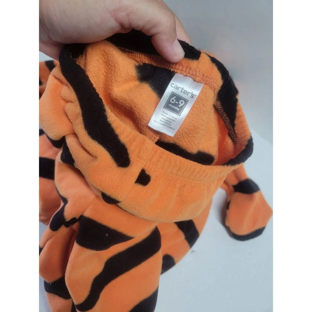 Carters Baby Tiger Costume Set 6-9 Months Orange Black‎ Fleece Hooded 2pc Outfit